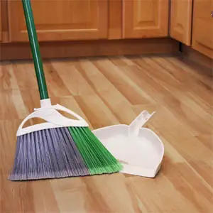 Dustpan And Broom For Cleaning Unfinished Wooden Flooring